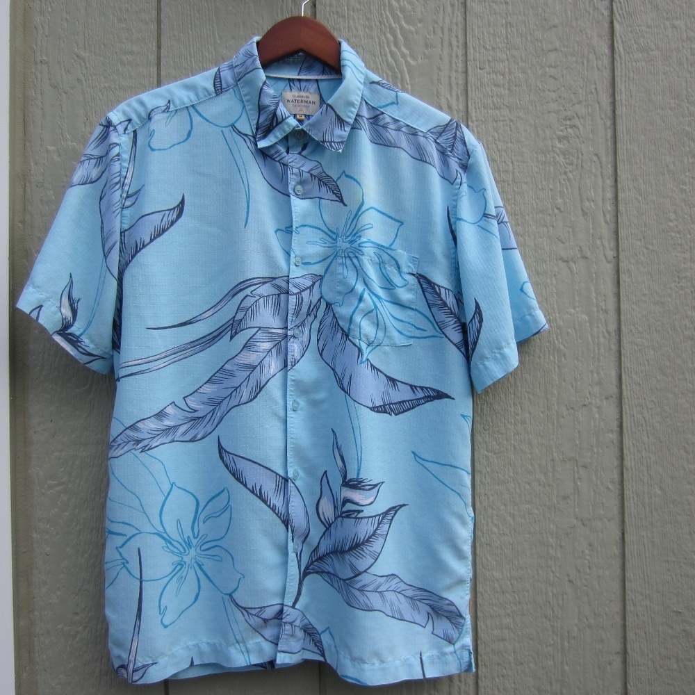Quiksilver watermen shirt‎ mens M Light blue floral comfort fit button up READ